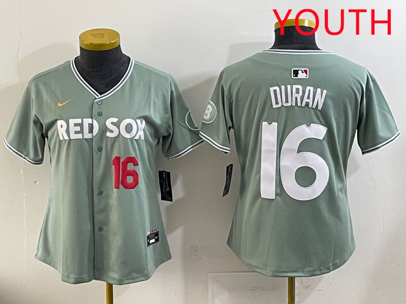 Youth 2025 Boston Red Sox 16 Duran Light Green Joint Name Nike MLB Jersey style 13
